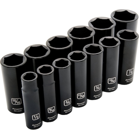 Dynamic Tools 1/2"Dr 13Pcs 6 Point, Deep Impact, SAE Socket Set, 1/2" - 1-1/4" D018021